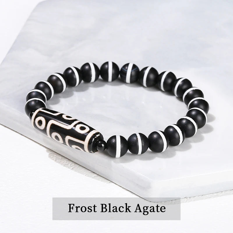 Pulseira Tibetana Premium JD com Ágata Dzi de Nove Olhos Verde Natural
