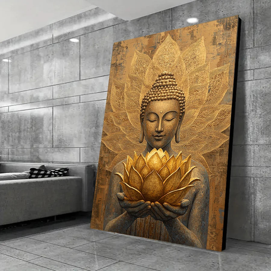 Quadro Premium Buda com Flor de Lótus para Decoração