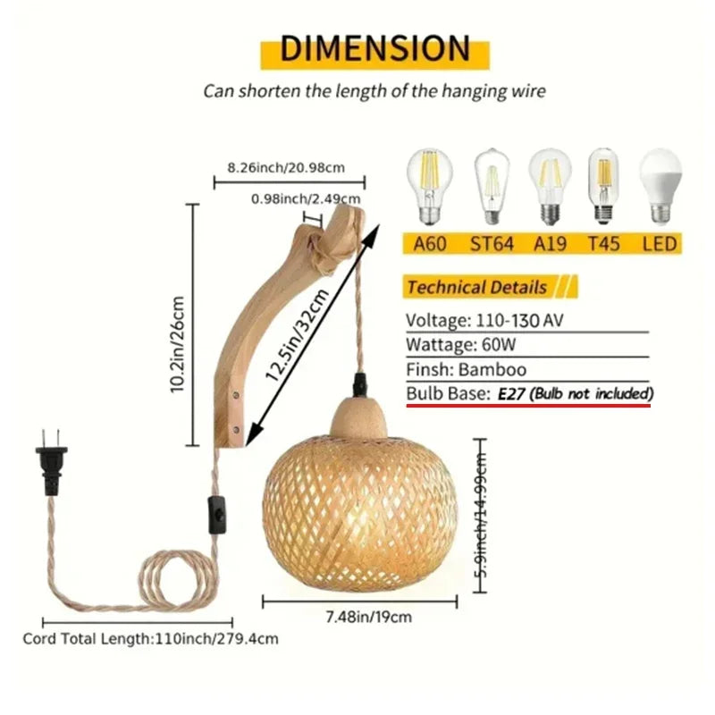 Luminária de Parede Premium em Bambu e Rattan Natural