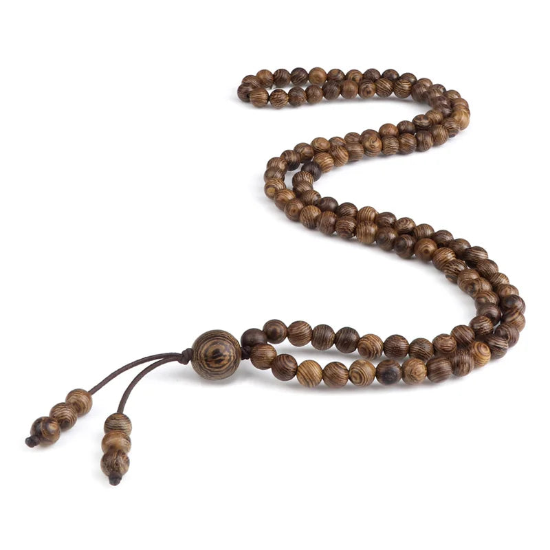 Colar Mala Premium com 108 Contas de Pedra de Lava Negra Natural