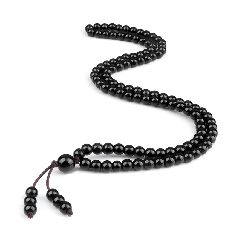 Colar Mala Premium com 108 Contas de Pedra de Lava Negra Natural