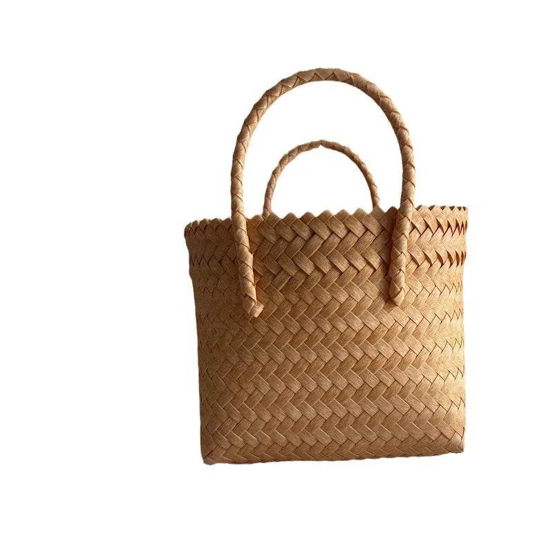 Handmade Woven Bag Large Capacity Plastic Woven Basket Small Square Bag with Handheld Gift Simple Handheld Versatile Women's Bag - Aloha Spirit Store