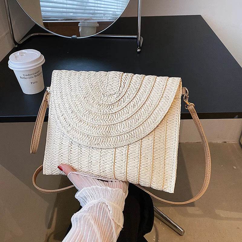 Summer Beach Straw Clutch Bag Cute Ball Pendant Crossbody Bag for Women Travel Shoulder Bags Purse Ladies Casual Bags Wicker Bag - Aloha Spirit Store