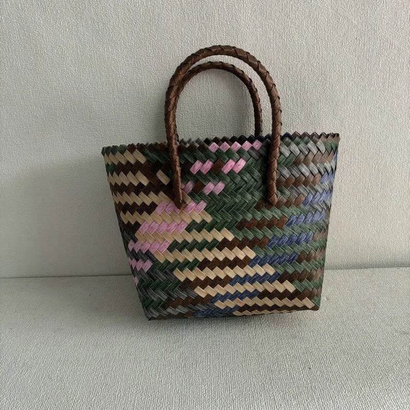 Handmade Woven Bag Large Capacity Plastic Woven Basket Small Square Bag with Handheld Gift Simple Handheld Versatile Women's Bag - Aloha Spirit Store