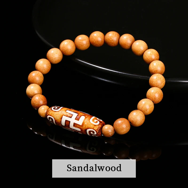 Pulseira Tibetana Premium JD com Ágata Dzi de Nove Olhos Verde Natural