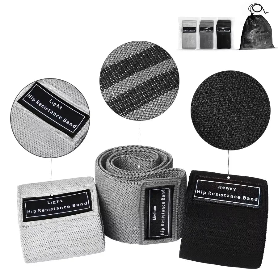 Kit Premium de Faixas de Resistência em Tecido para Glúteos e Coxas