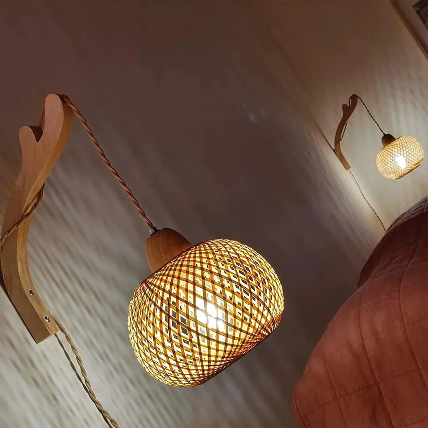 Luminária de Parede Premium em Bambu e Rattan Natural