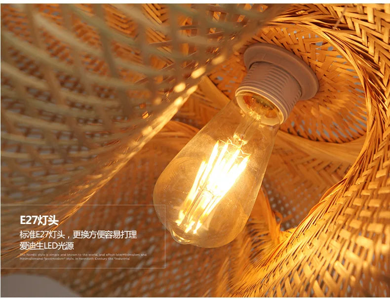 Luminária Pendente Premium em Bambu e Rattan Trançada à Mão
