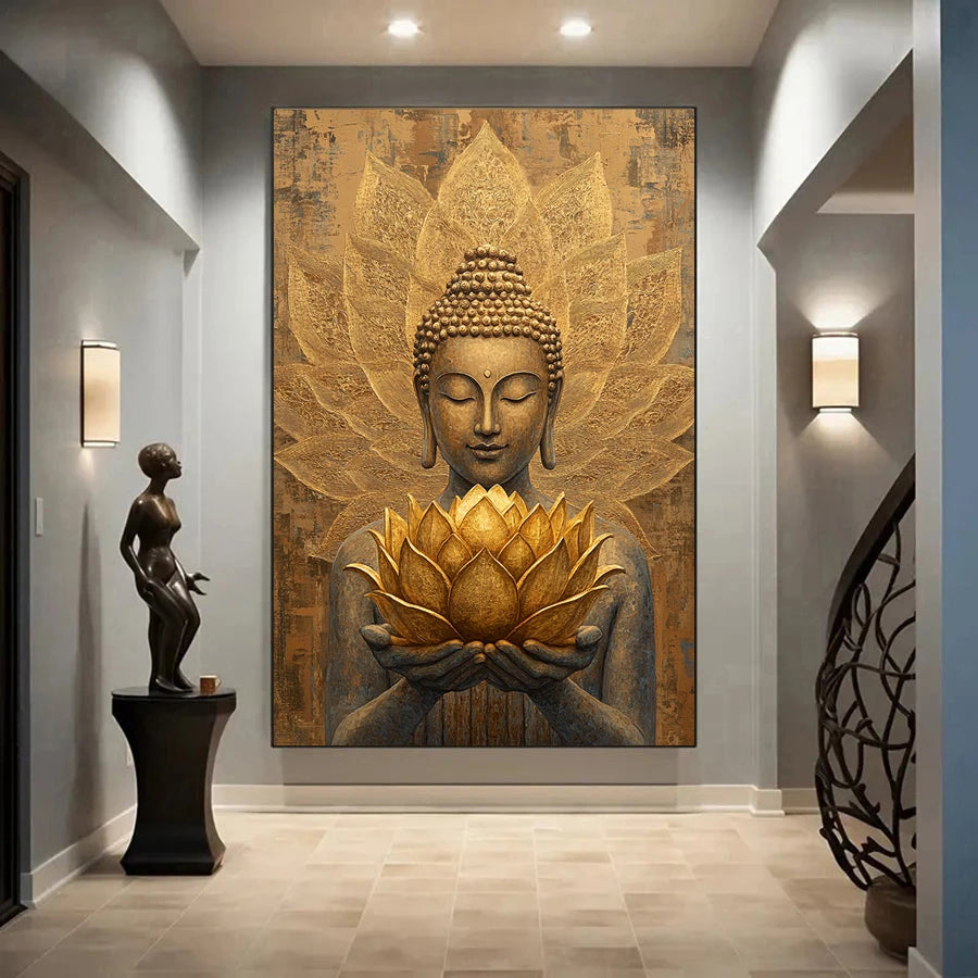Quadro Premium Buda com Flor de Lótus para Decoração