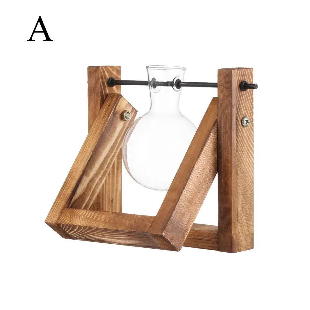 Hydroponic Plant Vases Glass Vase Vintage Bonsai Flower Pot Terrarium Tabletop Tray Wooden Frame Home Decor - Aloha Spirit Store