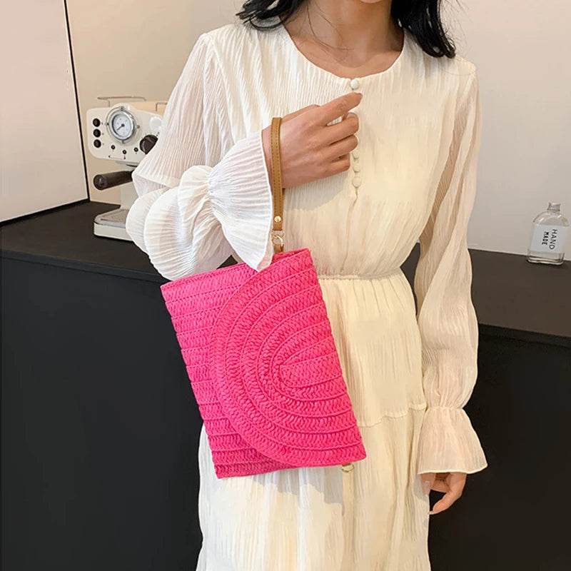 Summer Beach Straw Clutch Bag Cute Crossbody Bag for Women Travel Shoulder Bags Purse Ladies Casual Wicker Handbags - Aloha Spirit Store