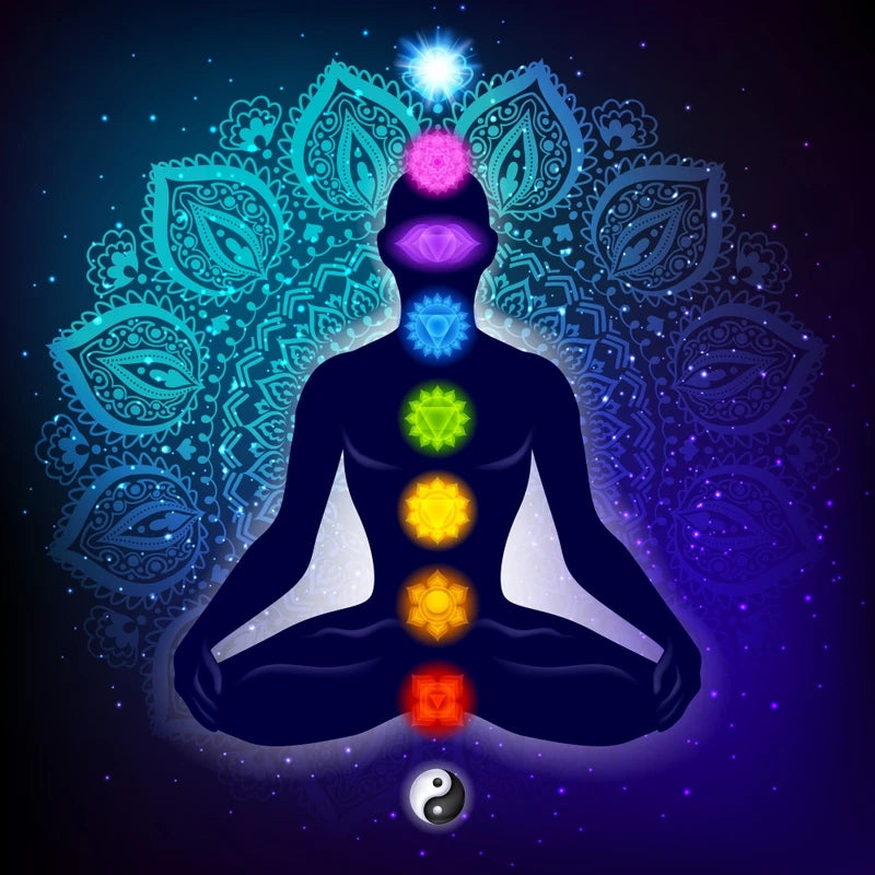 Quadro Premium Buda Indiano em Meditação com os 7 Chakras