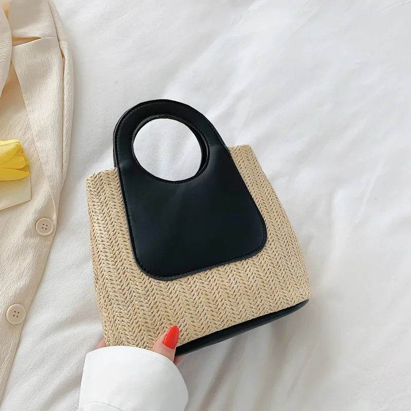 2023 Summer Retro Clashing Color Splicing Straw Large Capacity Handmade Woven Bag Fashion Shoulder Handbag - Aloha Spirit Store