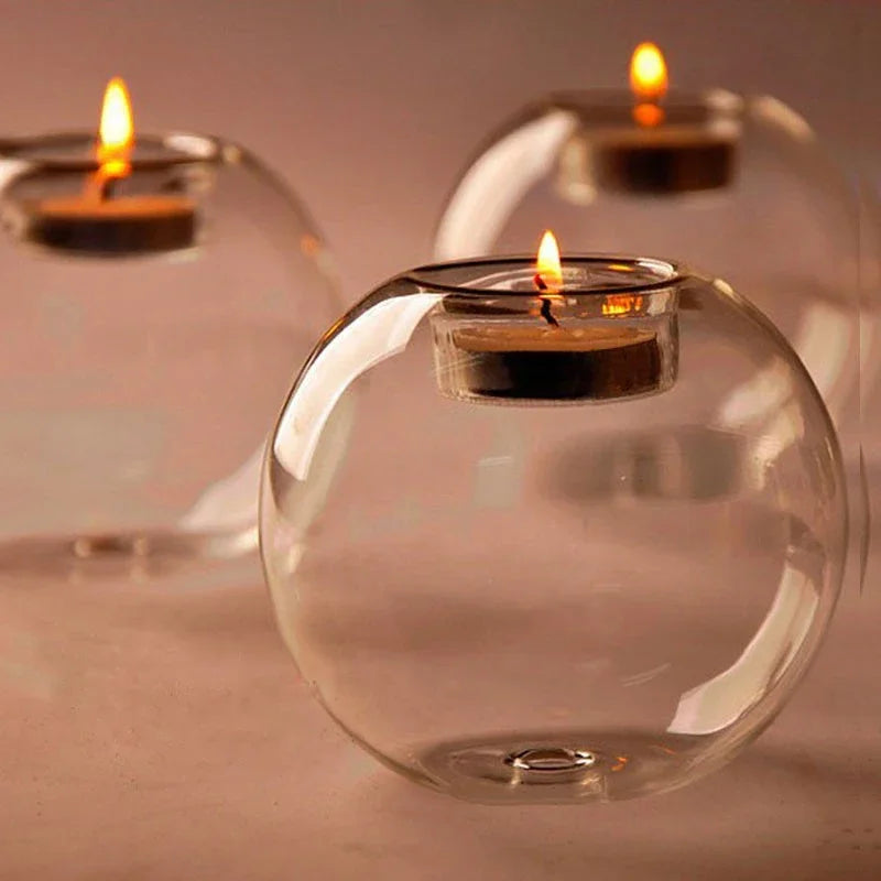 Porta-Velas de Vidro Redondo Premium Estilo Europeu