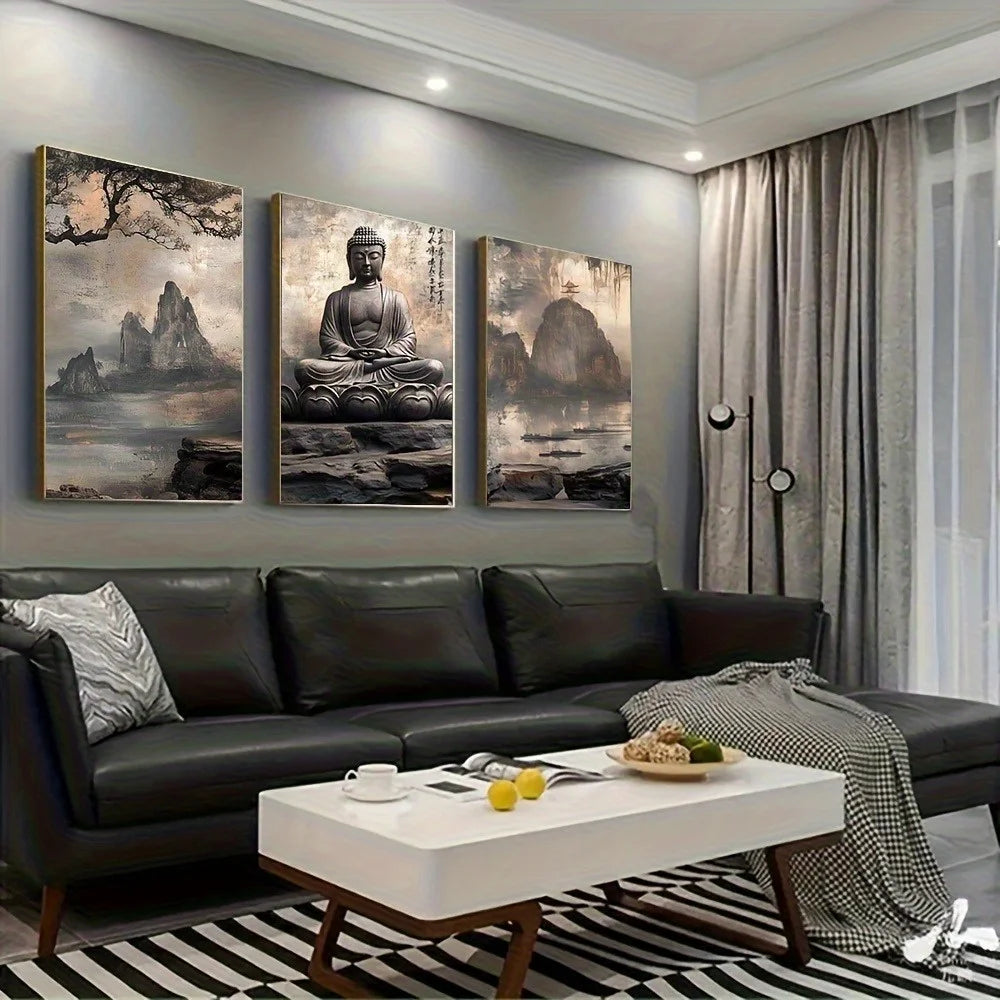 Kit Premium com 3 Quadros Buda Zen em Meditação
