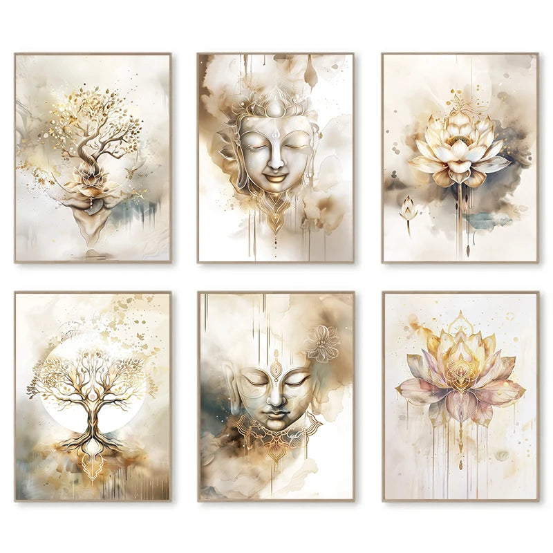 Quadro Premium — Buda, Flor de Lótus e Árvore da Vida