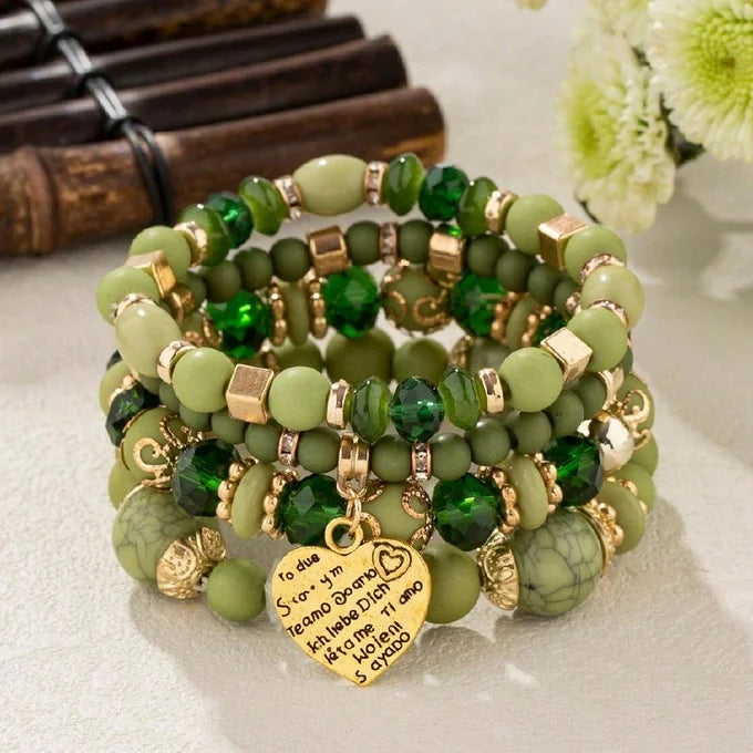 Conjunto Premium com 4 Pulseiras Boho de Cristal