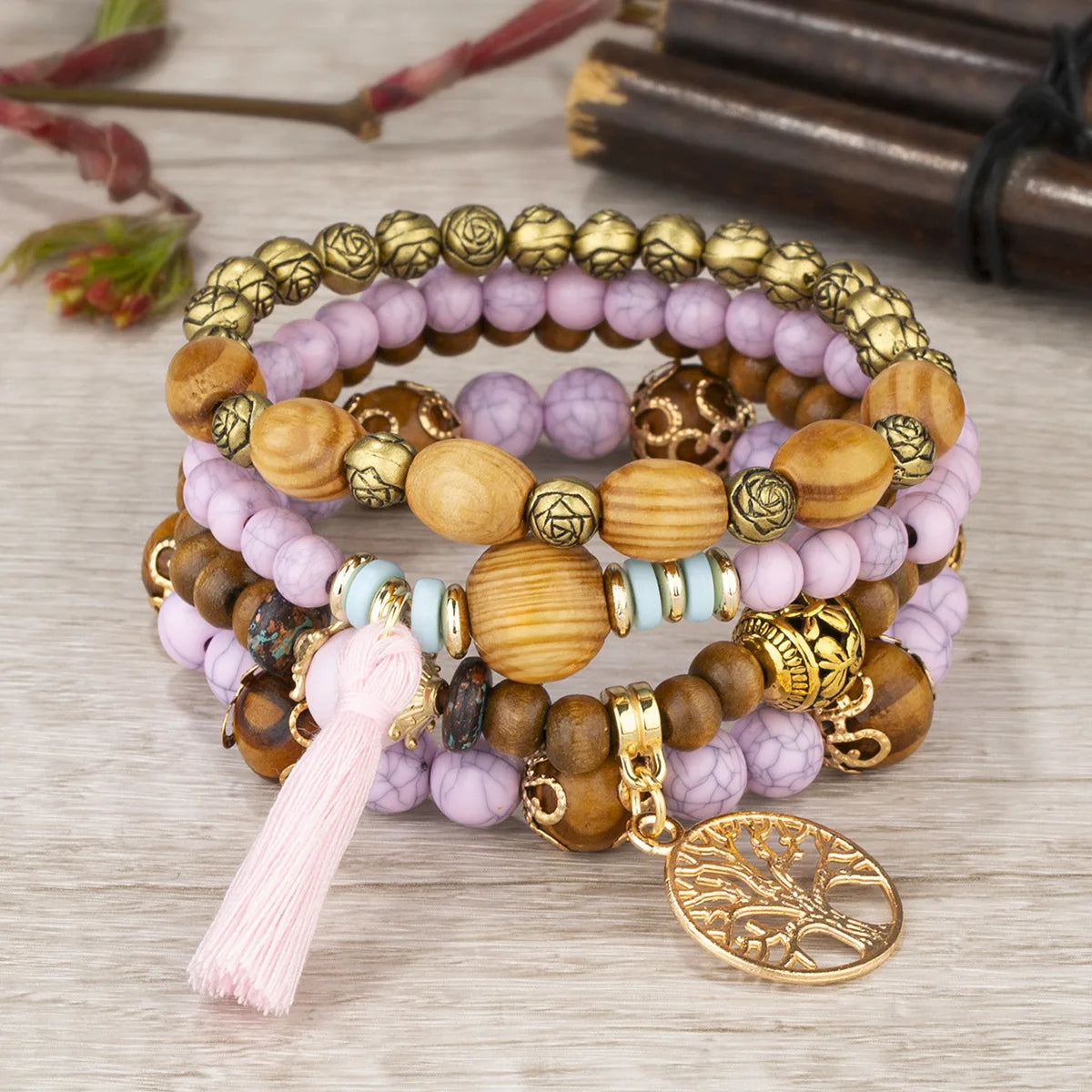 Conjunto Premium de Pulseiras Boho Árvore da Vida