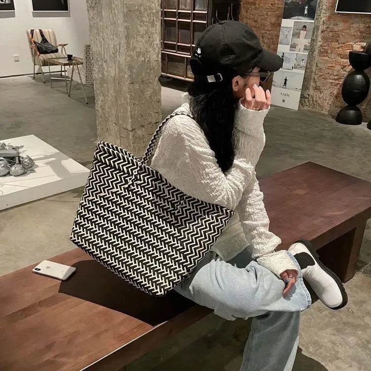 Large Capacity Beach Shopping Bags Woven Shoulder Bag Women Handmade Straw Handbags Summer Travel Bag - Aloha Spirit Store