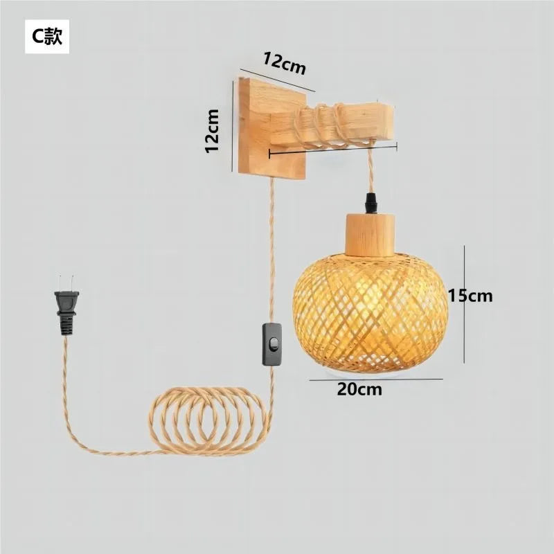 Luminária de Parede Premium em Bambu e Rattan Natural