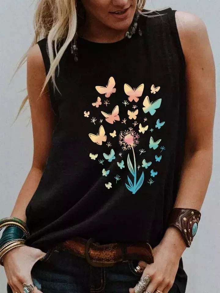 Regata Boho Vintage. Borboletas e Dente de Leão. - Aloha Spirit Store