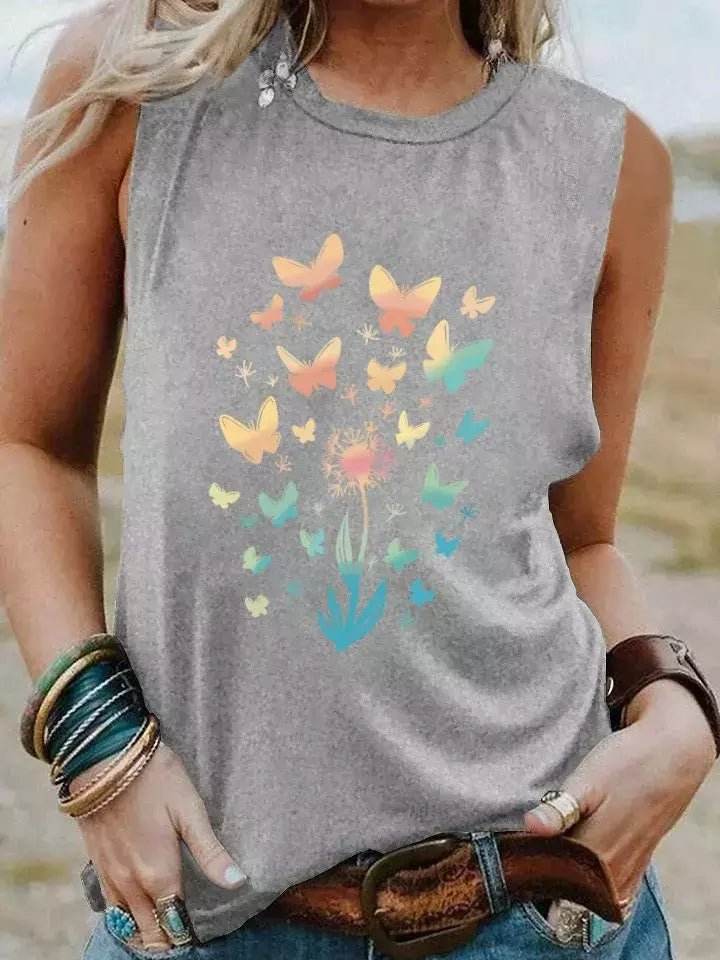 Regata Boho Vintage. Borboletas e Dente de Leão. - Aloha Spirit Store