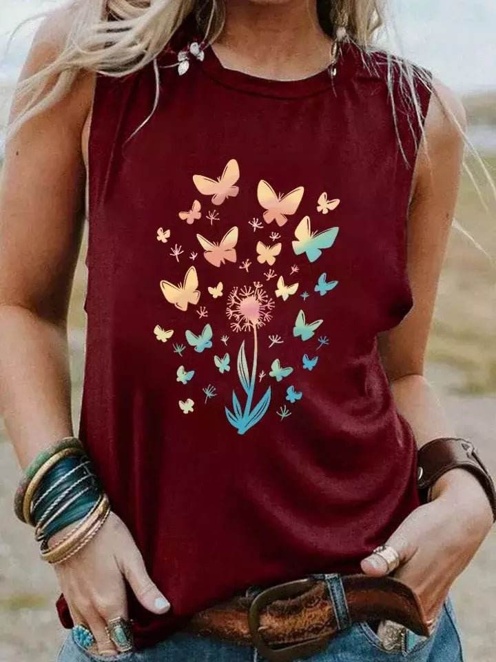 Regata Boho Vintage. Borboletas e Dente de Leão. - Aloha Spirit Store