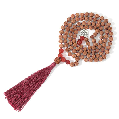 Conjunto Premium Japamala com 108 Contas de Rudraksha e Ágata Vermelha