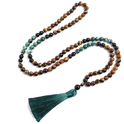 Conjunto Japamala com Olho de Tigre Amarelo, Turquesa Africana e Ônix Negro
