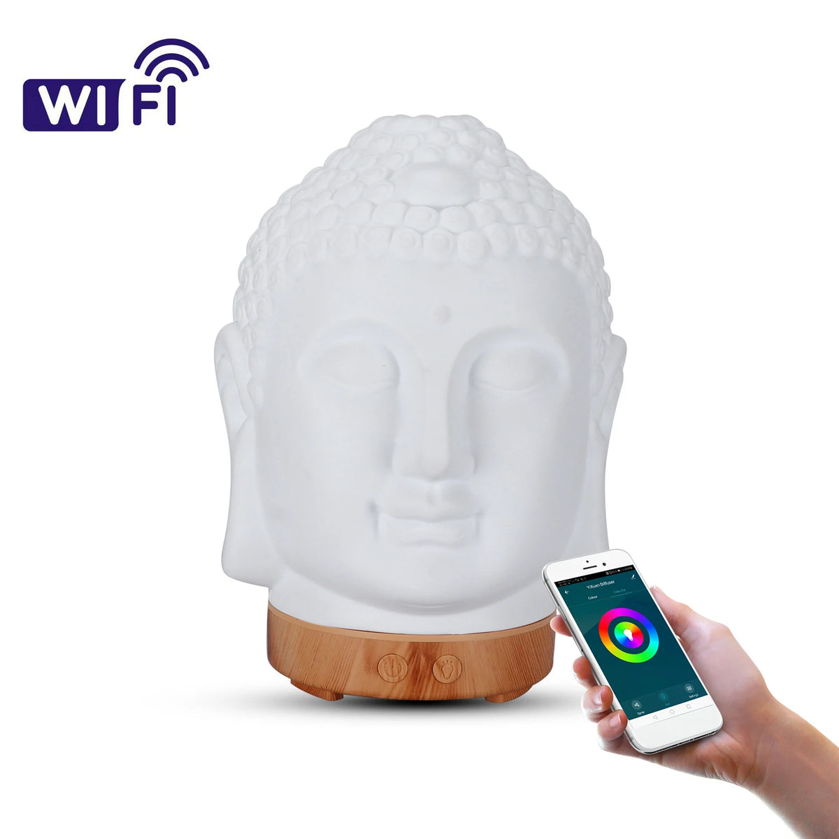 Difusor Umidificador Buda Premium com Wi-Fi e 7 Cores LED