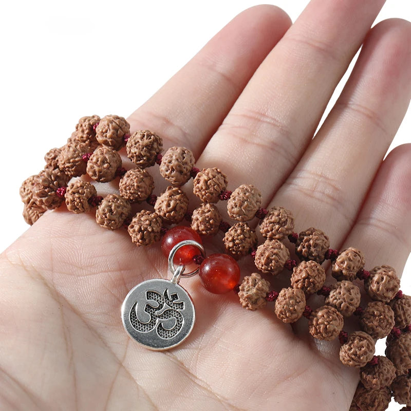 Conjunto Premium Japamala com 108 Contas de Rudraksha e Ágata Vermelha
