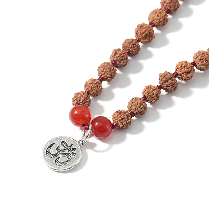 Conjunto Premium Japamala com 108 Contas de Rudraksha e Ágata Vermelha
