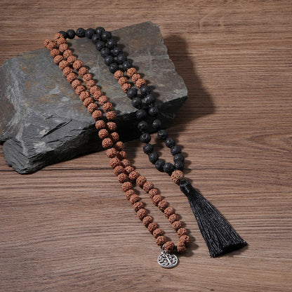Japamala Premium com 108 Contas de Rudraksha e Lava Negra com Nós
