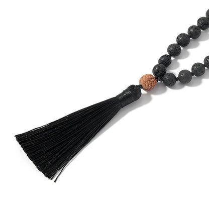 Japamala Premium com 108 Contas de Rudraksha e Lava Negra com Nós