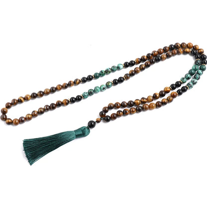Conjunto Japamala com Olho de Tigre Amarelo, Turquesa Africana e Ônix Negro