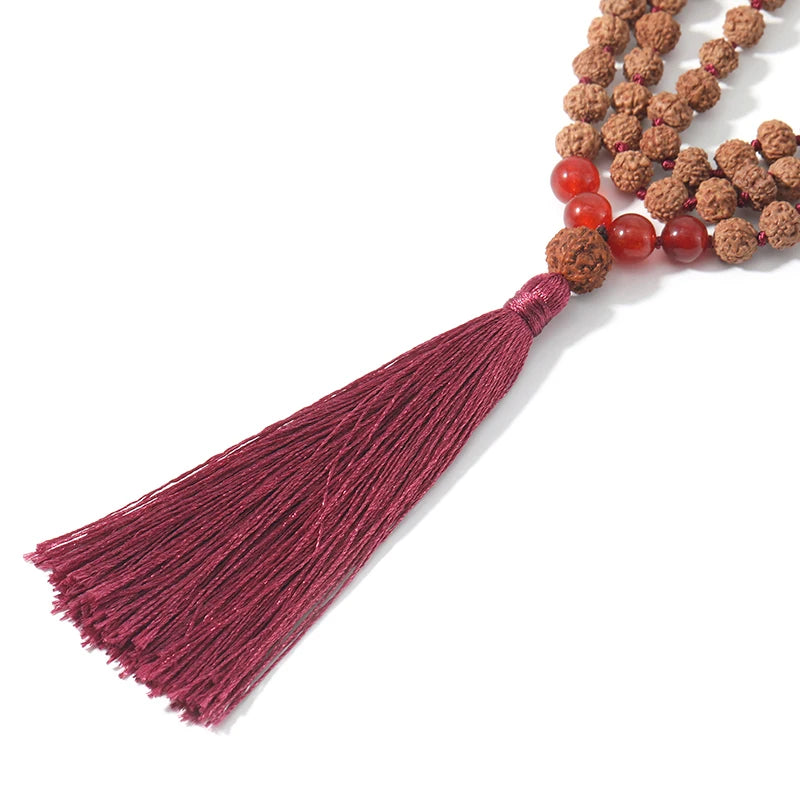 Conjunto Premium Japamala com 108 Contas de Rudraksha e Ágata Vermelha