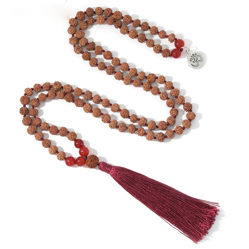 Conjunto Premium Japamala com 108 Contas de Rudraksha e Ágata Vermelha
