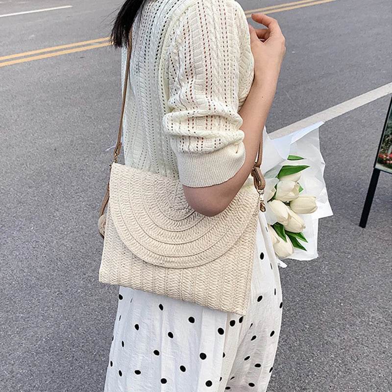 Summer Beach Straw Clutch Bag Cute Ball Pendant Crossbody Bag for Women Travel Shoulder Bags Purse Ladies Casual Bags Wicker Bag - Aloha Spirit Store