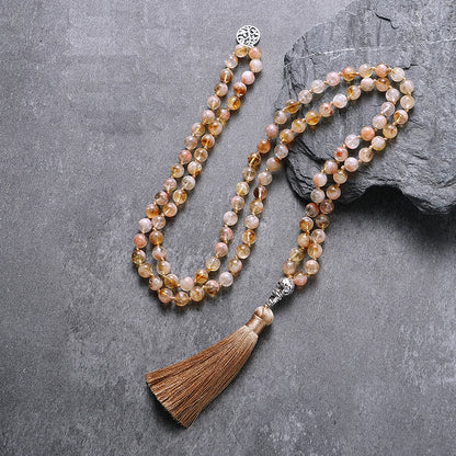 Conjunto Premium Japamala com 108 Contas de Citrino 8mm com Nós