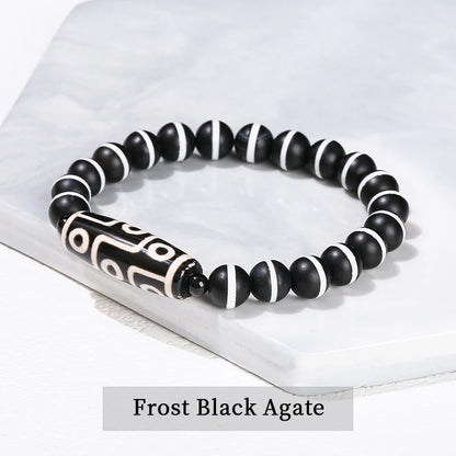 Pulseira Tibetana Premium JD com Ágata Dzi de Nove Olhos Verde Natural