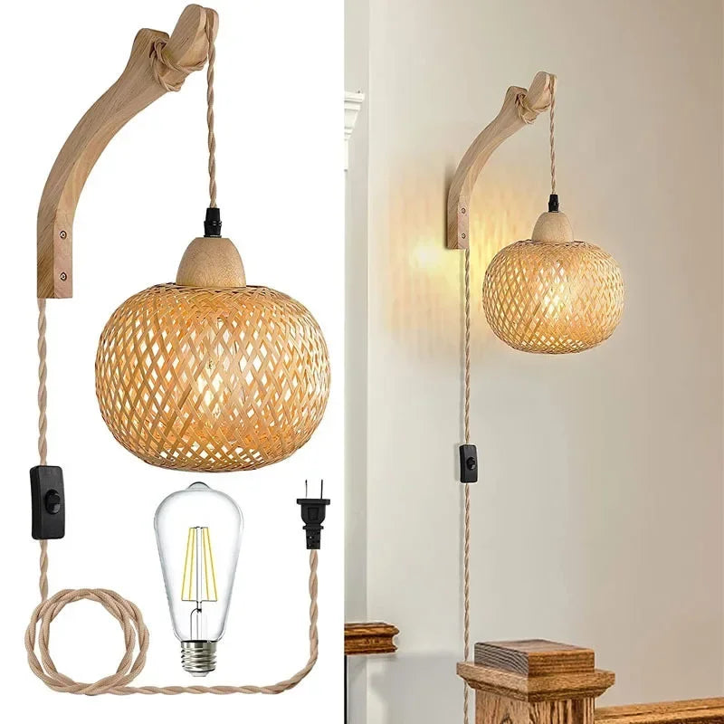 Luminária de Parede Premium em Bambu e Rattan Natural