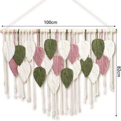 Tapeçaria Macramê Boho Premium — Folhas e Penas para Decoração