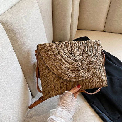 Summer Beach Straw Clutch Bag Cute Ball Pendant Crossbody Bag for Women Travel Shoulder Bags Purse Ladies Casual Bags Wicker Bag - Aloha Spirit Store