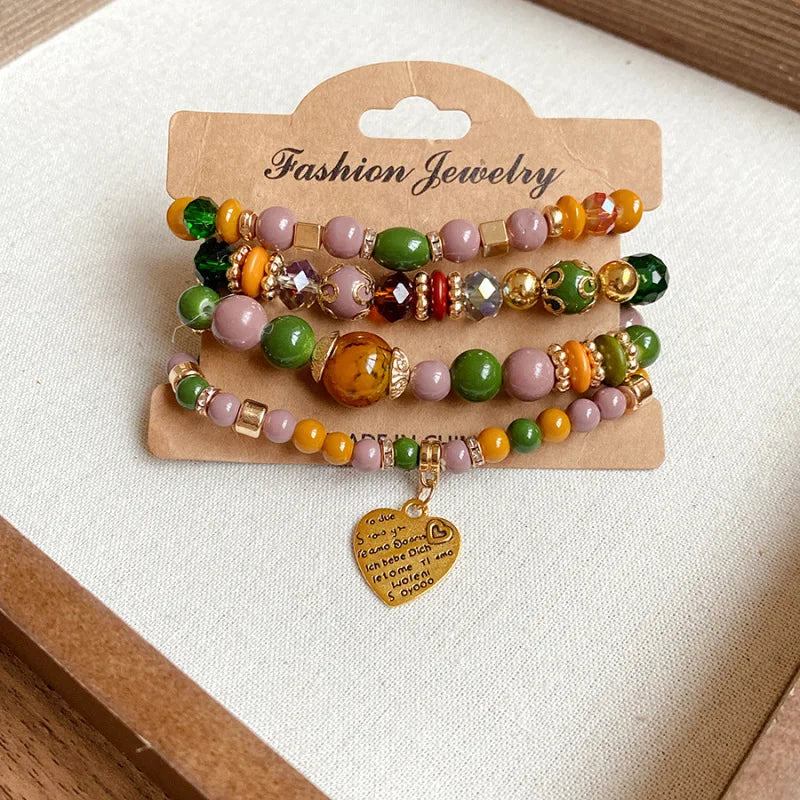 Kit Premium com 4 Pulseiras Boho de Cristal