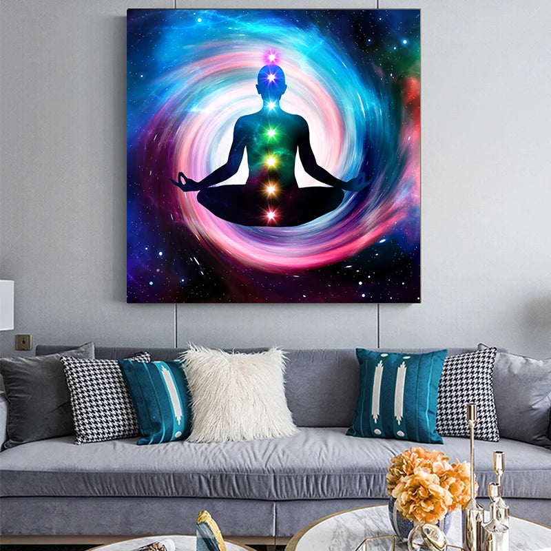 Quadro Premium Buda Indiano em Meditação com os 7 Chakras