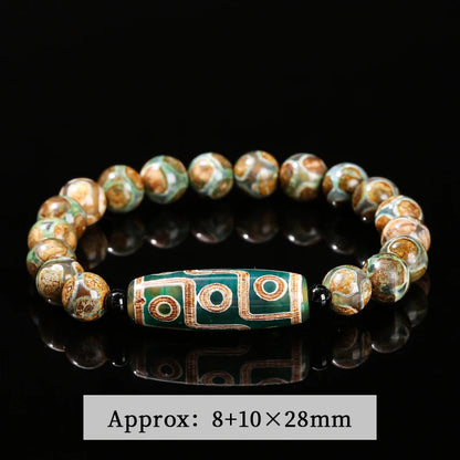 Pulseira Tibetana Premium JD com Ágata Dzi de Nove Olhos Verde Natural