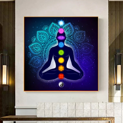 Quadro Premium Buda Indiano em Meditação com os 7 Chakras