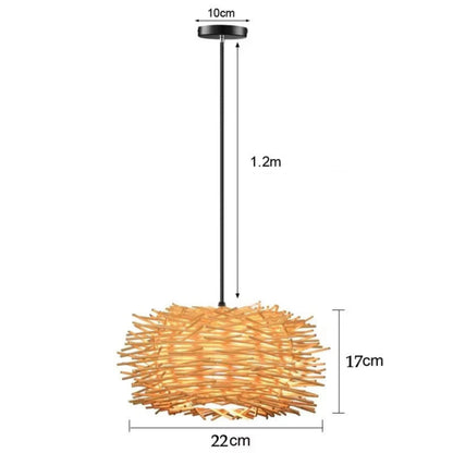 Luminária Pendente Premium em Bambu e Rattan Trançada à Mão