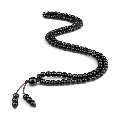Colar Mala Premium com 108 Contas de Pedra de Lava Negra Natural