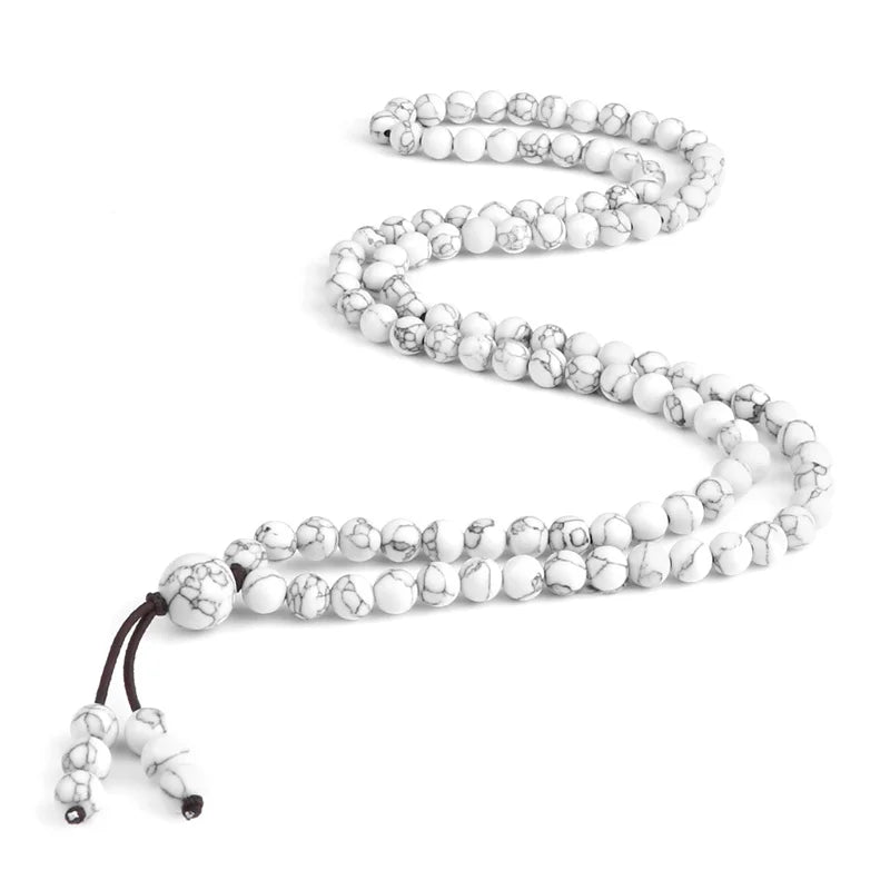 Colar Mala Premium com 108 Contas de Pedra de Lava Negra Natural